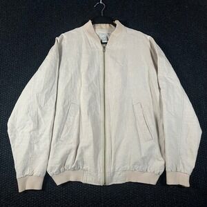 Expressions Worldwide Mens Medium Linen Cotton Blend Bomber Jacket Beige Zip Up